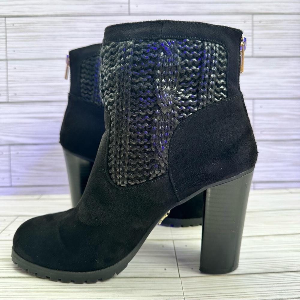 Juicy Couture Lupia Ankle Boots Size 8 Block Heel Sweater Knit Faux Zip Up - Picture 3 of 15